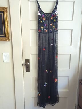 Guess Black Sheer Floral Embroidered Maxi Dress